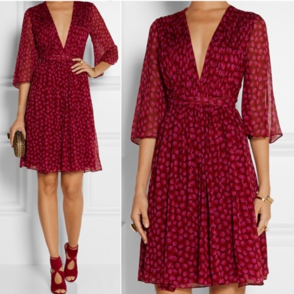 DVF Diane Von Furstenberg Alicia Ballet Rose Garnet Silk Wrap Dress Sz 4 - Picture 1 of 13